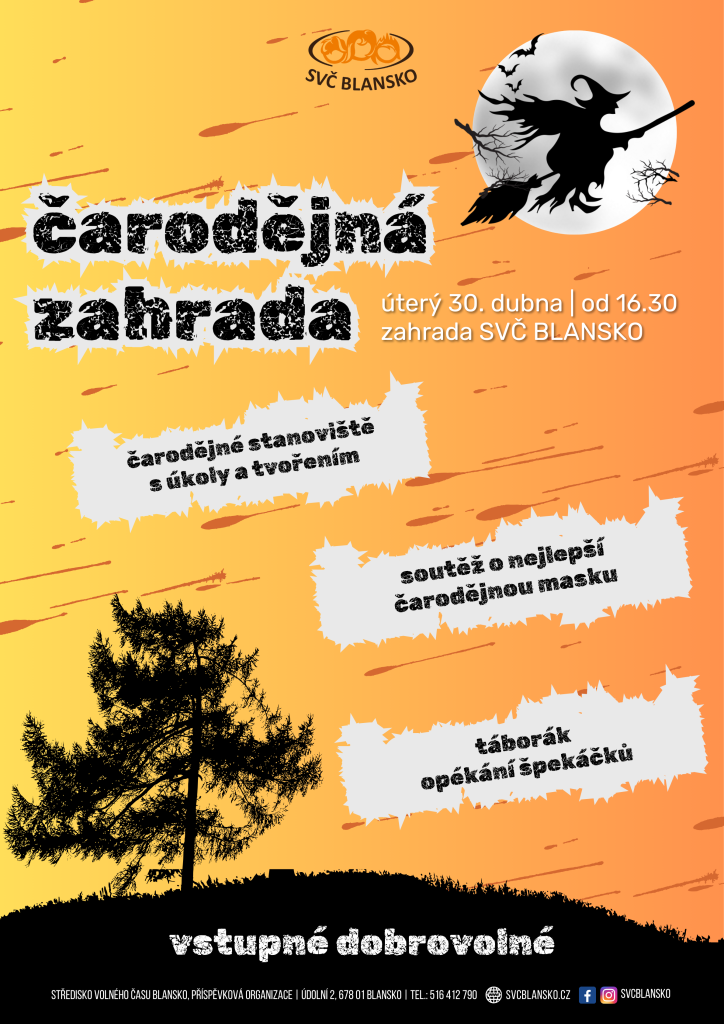 Pozvánka na Čarodějnou zahradu dne 30.4.2024 od 16.30 hodin.